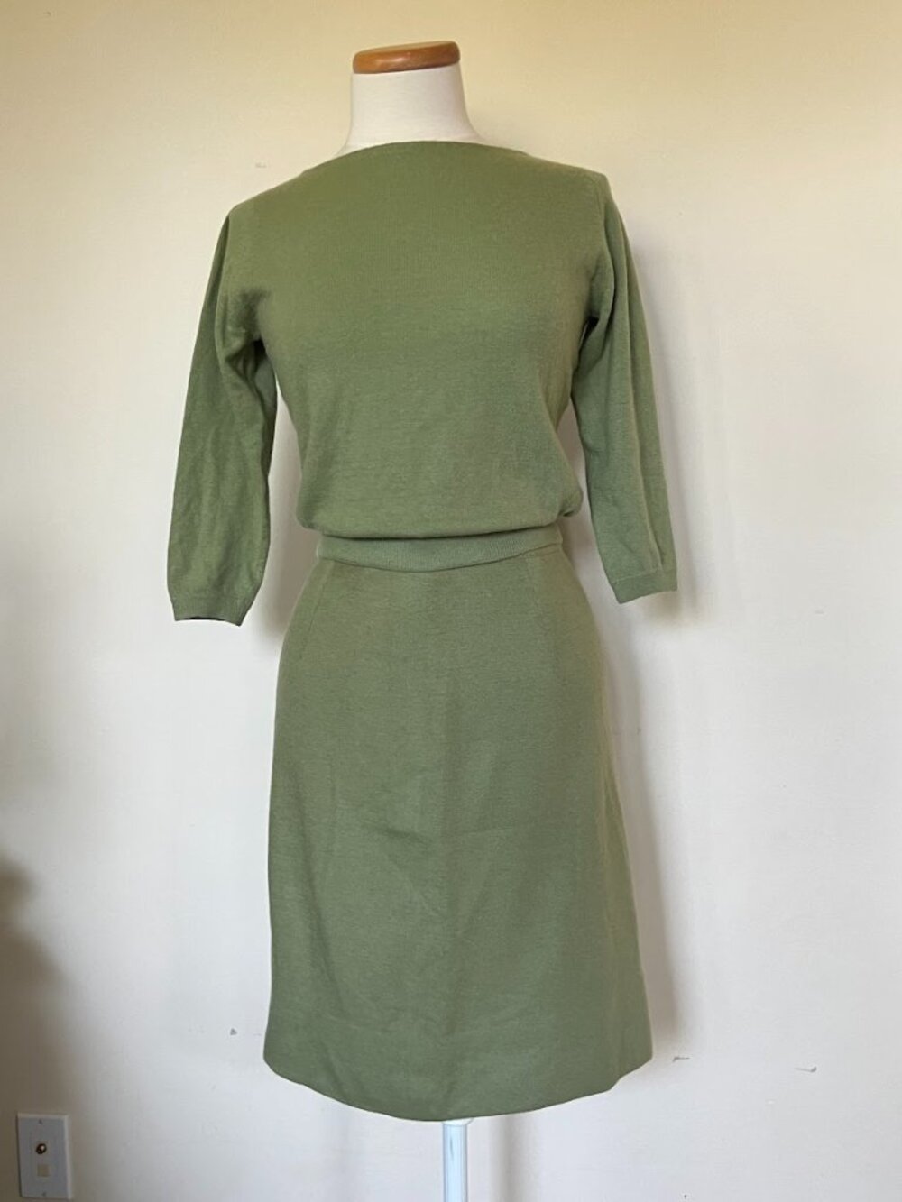 Vintage Green Cashmere Sweater Skirt Set S